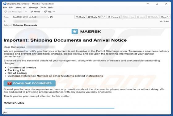 Maersk - Shipping Documents And Arrival Notice Email Fraude