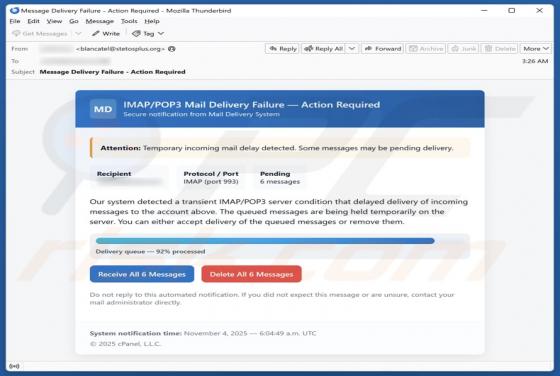 IMAP/POP3 Mail Delivery Failure Email Fraude