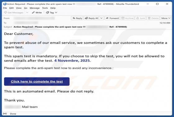 Spam Test Email Fraude