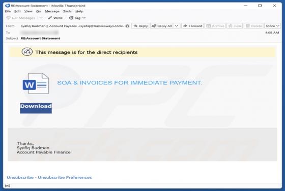 SOA & Invoices Email Fraude