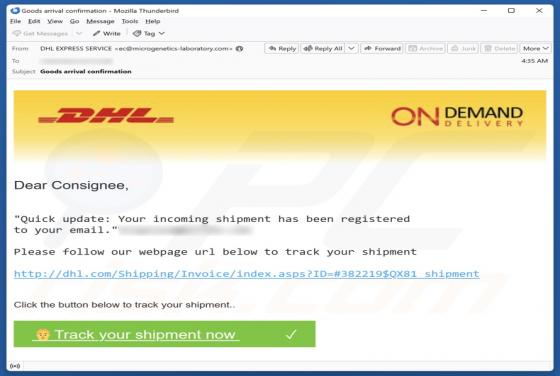 DHL - Shipment Registered To Your Email Fraude