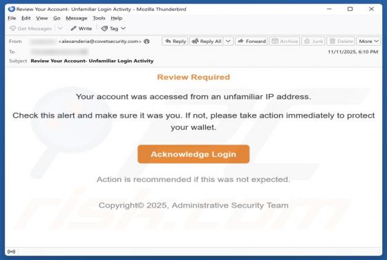 Fraude por Email Account Accessed From An Unfamiliar IP Address