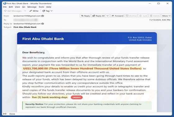 Fraude por Email First Abu Dhabi Bank - Funds Transfer Documents