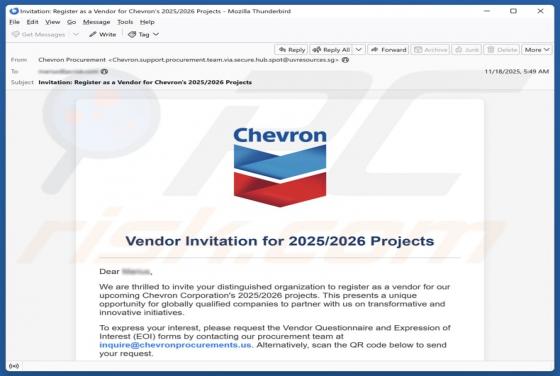 Fraude por Email Chevron - Vendor Invitation