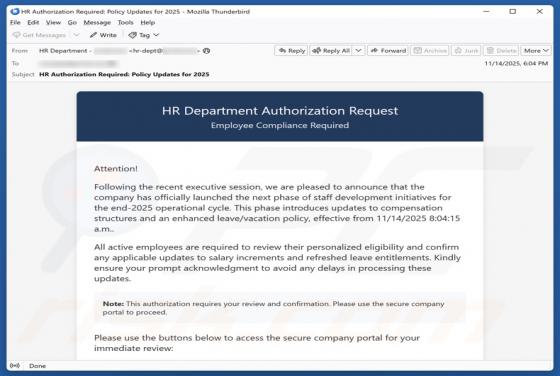 Fraude por Email HR Department Authorization Request