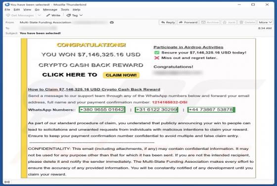 Fraude por Email Crypto Cash Back Reward