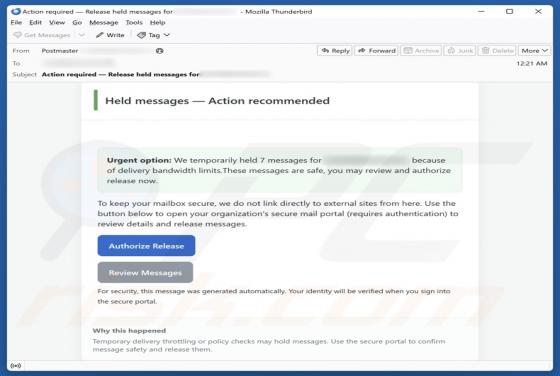 Fraude por Email Held Messages — Action Recommended