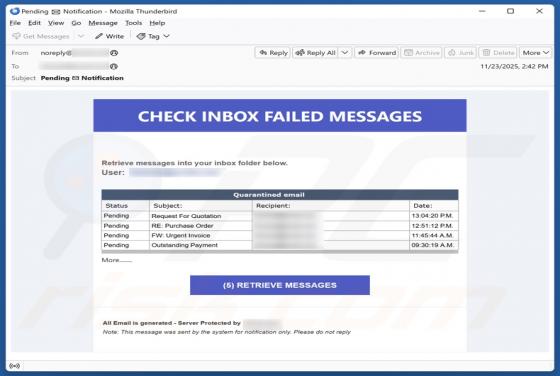 Fraude por Email Check Inbox Failed Messages