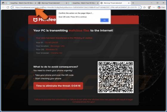 McAfee - Your PC Is Transmitting Malicious Files POP-UP Fraude