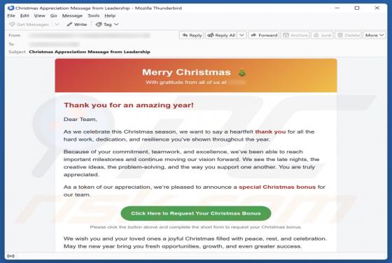 Fraude por e-mail Special Christmas Bonus