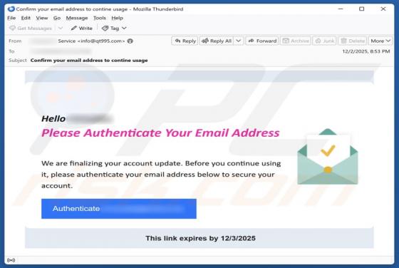Authenticate Your Email Address Fraude