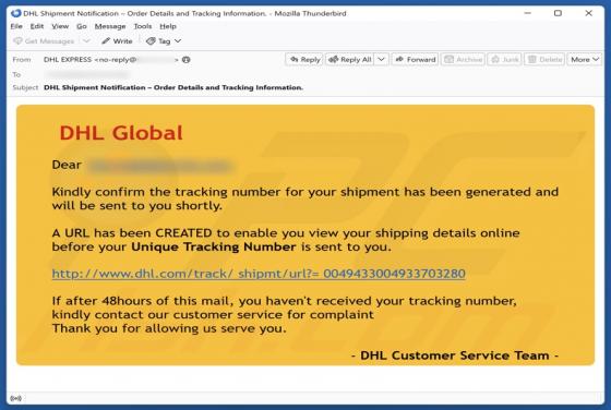 Fraude por e-mail DHL Global - Shipment Tracking Number