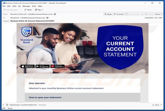 Fraude por e-mail Standard Bank Account Statement