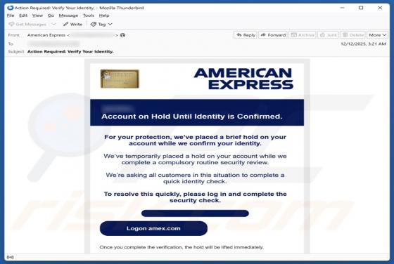 Fraude por e-mail American Express - Account On Hold