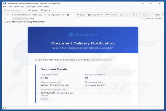 Fraude por e-mail SharePoint Document Delivery Notification