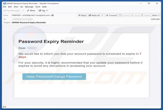 Fraude por e-mail Password Expiry Reminder