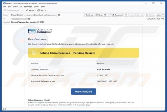 Fraude por e-mail Dubai Pay - Refund Claim