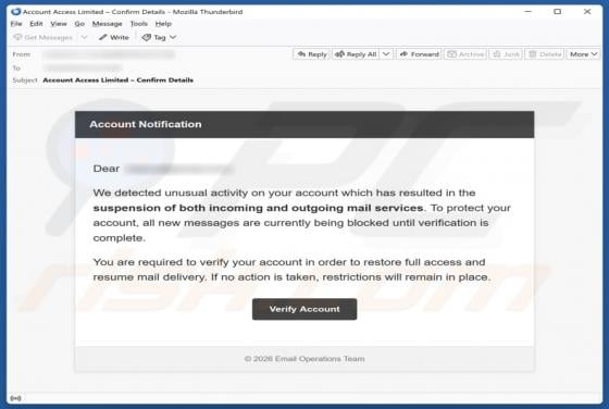 Fraude por e-mail Unusual Activity On Your Account