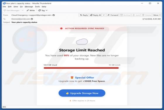 Fraude por e-mail Storage Limit Reached