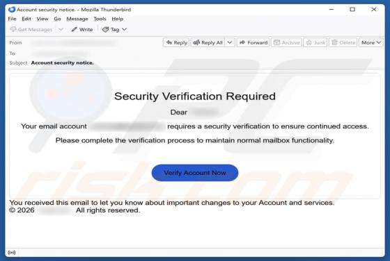 Fraude por e-mail Security Verification Required