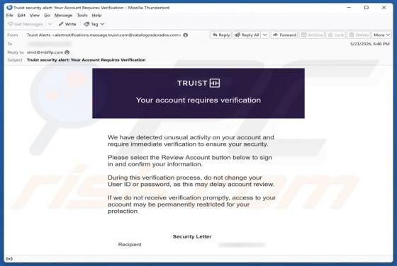 Fraude por e-mail Truist - Account Requires Verification