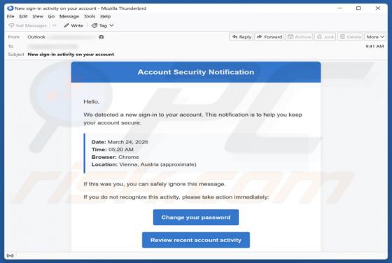 Fraude por e-mail Account Security Notification
