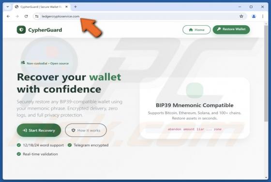 Golpe da falsa ferramenta de recuperação CypherGuard Cryptowallet