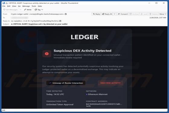 Fraude por e-mail Ledger - Suspicious DEX Activity Detected