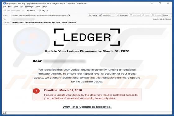 Fraude por e-mail Update Your Ledger Firmware