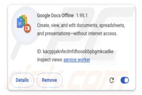 Extensão falsa do Google Docs Offline