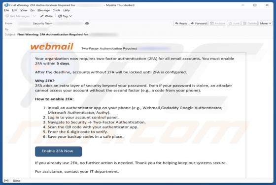 Webmail - Two-Factor Authentication (2FA) golpe de e-mail