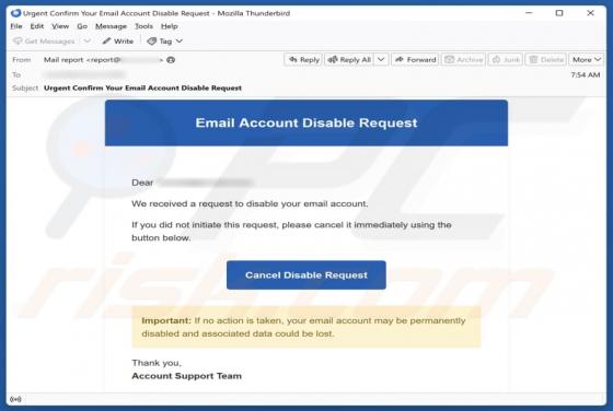 Email Account Disable Request golpe