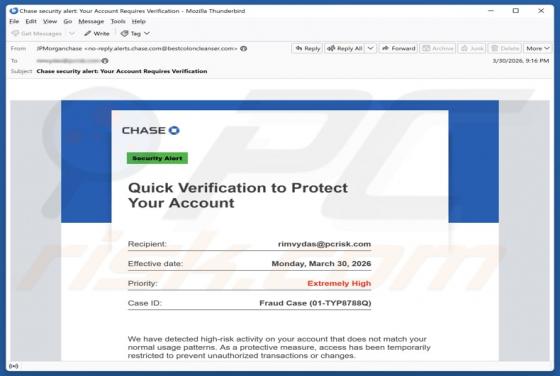 Fraude por e-mail Chase - Verification To Protect Your Account