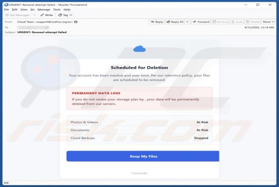 Cloud Account Scheduled For Deletion golpe de e-mail