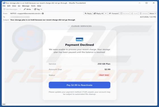 Cloud Services - Payment Declined golpe de e-mail