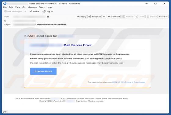 ICANN Client Error golpe de e-mail