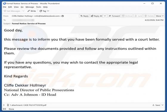 You Have Been Served With A Court Letter golpe de e-mail