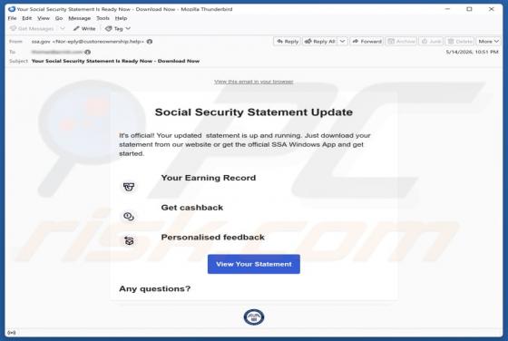 Social Security Statement Update vírus de e-mail