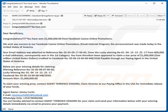 Facebook Casino Online Promotions golpe de e-mail