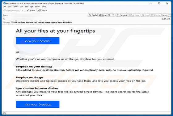 Dropbox Service Usage Reminder golpe de e-mail