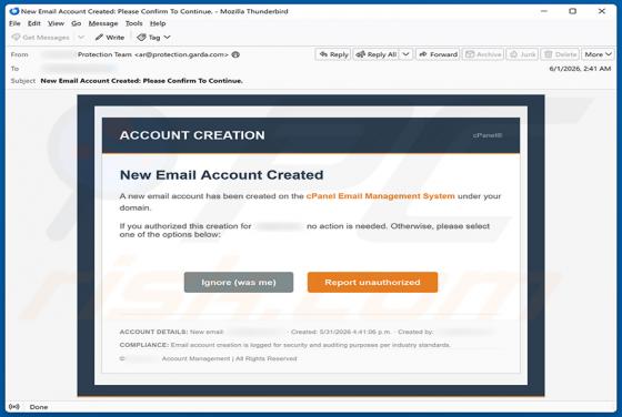 cPanel Account Creation golpe de e-mail
