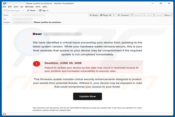 Update Your Hardware Wallet golpe de e-mail