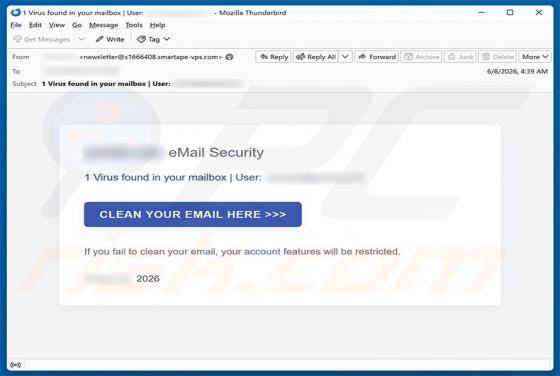 Virus Found In Your Mailbox golpe de e-mail