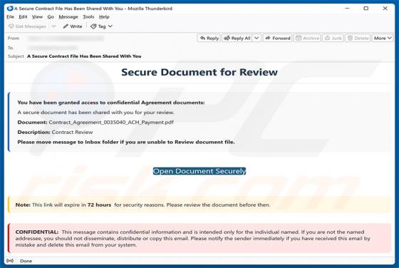 Secure Document For Review golpe de e-mail