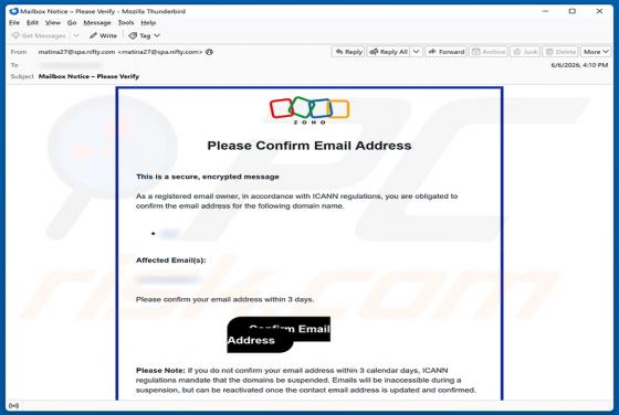 Zoho Email Address Verification golpe