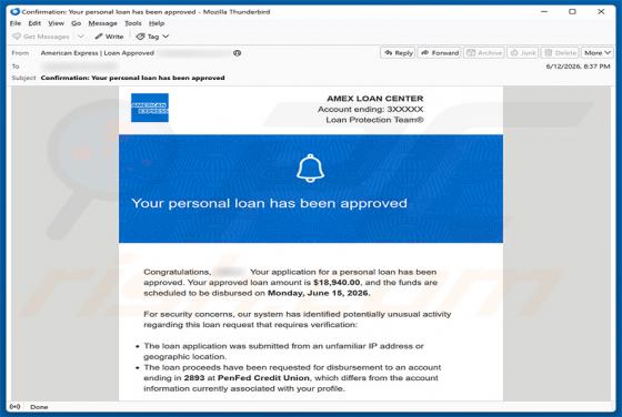 American Express - Personal Loan Approved golpe de e-mail