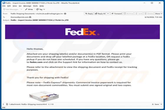 FedEx Shipping Labels/Documents In PDF Format golpe de e-mail