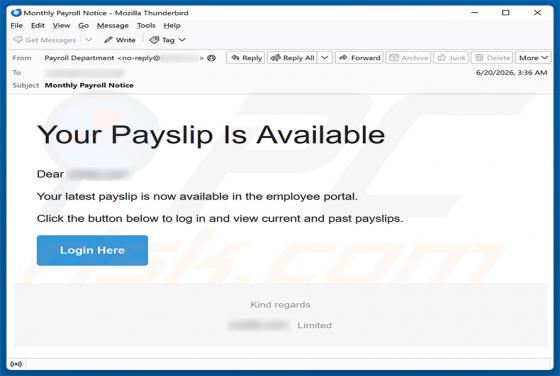 Your Payslip Is Available golpe de e-mail
