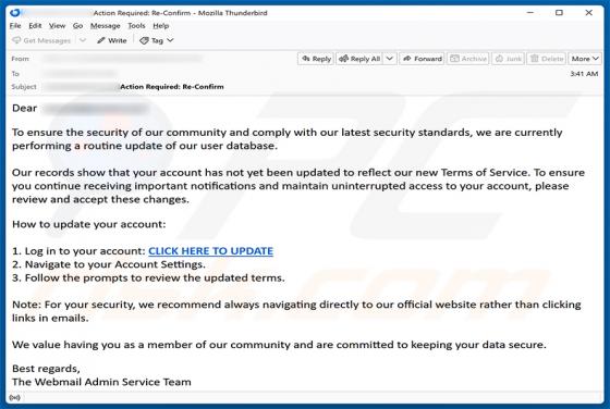 Routine Update Of User Database golpe de e-mail