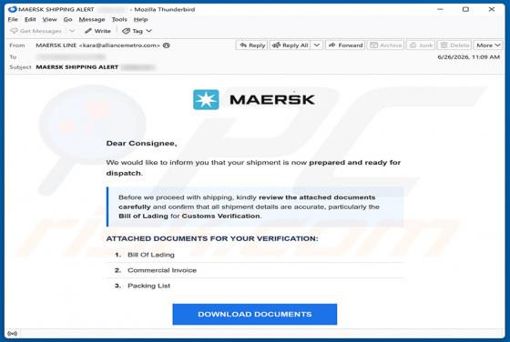 MAERSK Shipment Ready For Dispatch golpe de e-mail